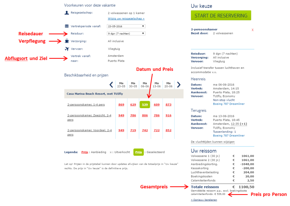 Reisedetails Preise