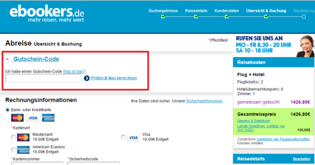 ebookers Gutschein Step 1