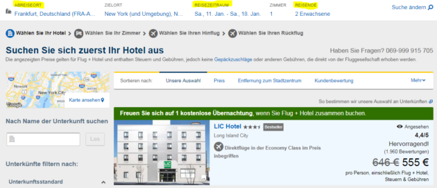 Expedia Daten anpassen