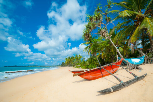 Fischerboot Strand auf Sri Lanka