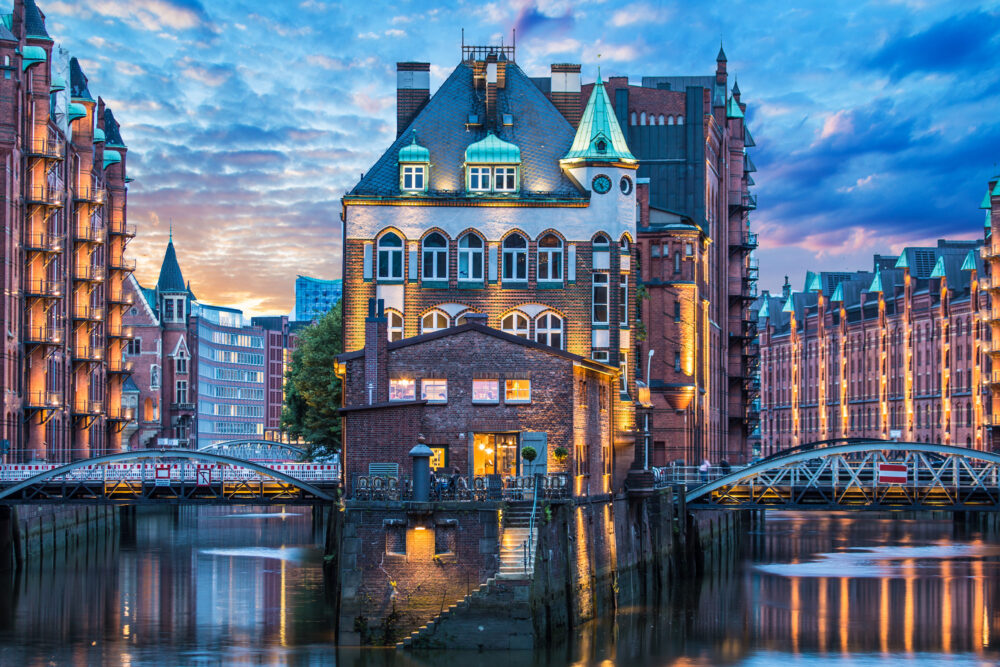 Speicherstadt in Hamburg am Abend