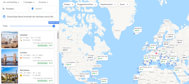 Google Flights Reiseziele