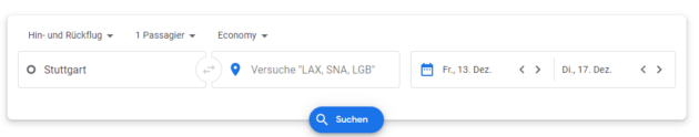 Google Flights Suchmaske