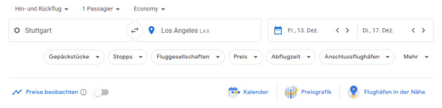 Google Flights weitere Tools