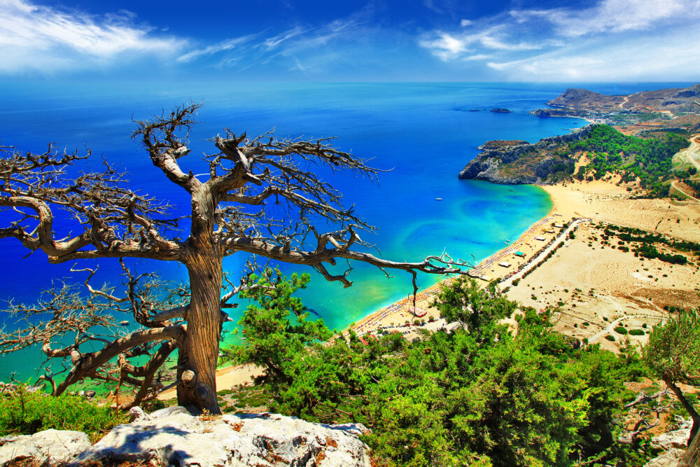 Griechenland Rhodos Strand oben