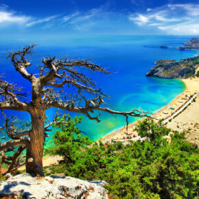 Griechenland Rhodos Strand oben