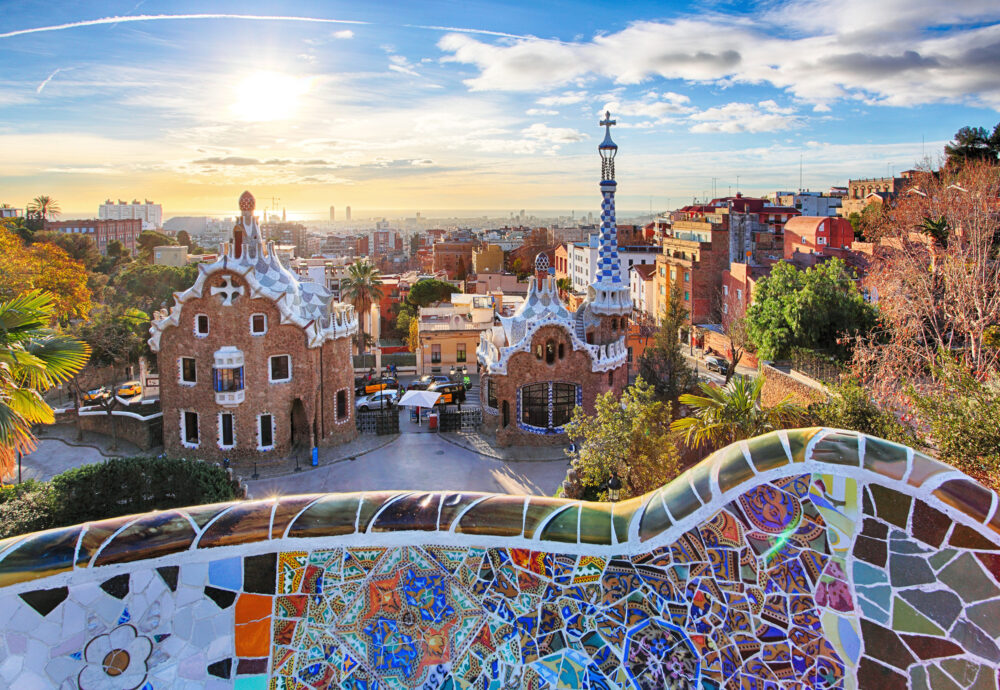 Spanien Barcelona park Guell Sonnenaufgang