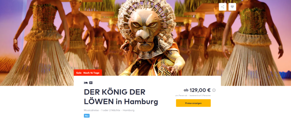 Musical König der Löwen: 2 Tage Hamburg mit Eintritt & TOP 4* Hotel mit