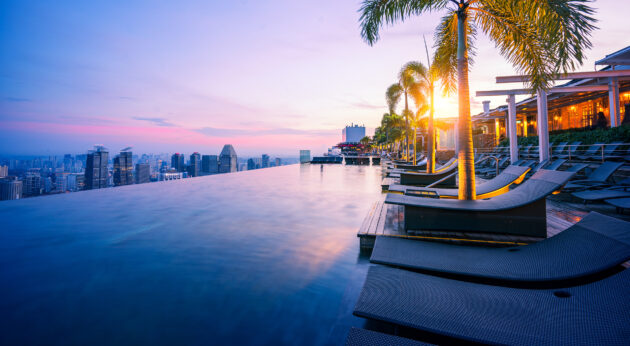 Singapur Marina Bay Pool Nacht