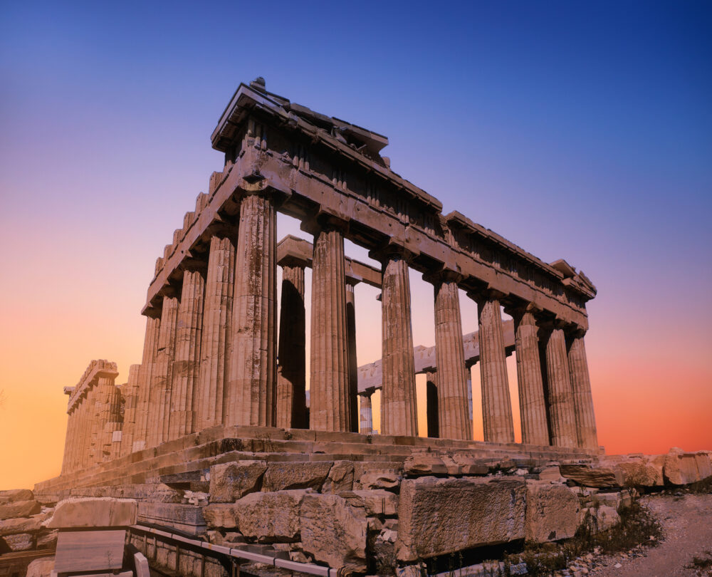 Griechenland Athen Pantheon Sonnenuntergang