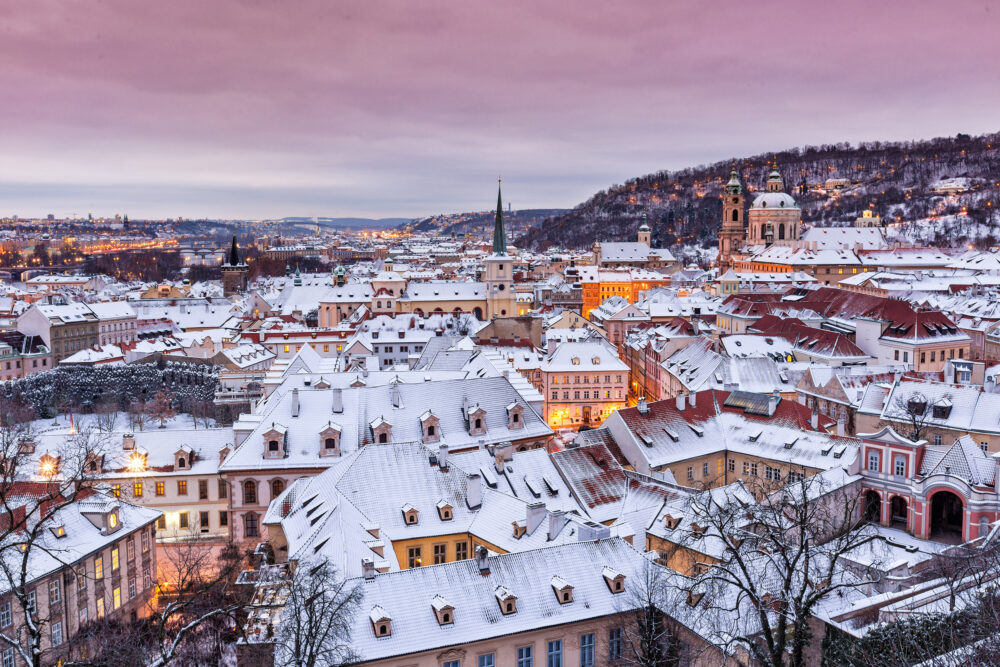 Tschechien Prag Haueser Schnee