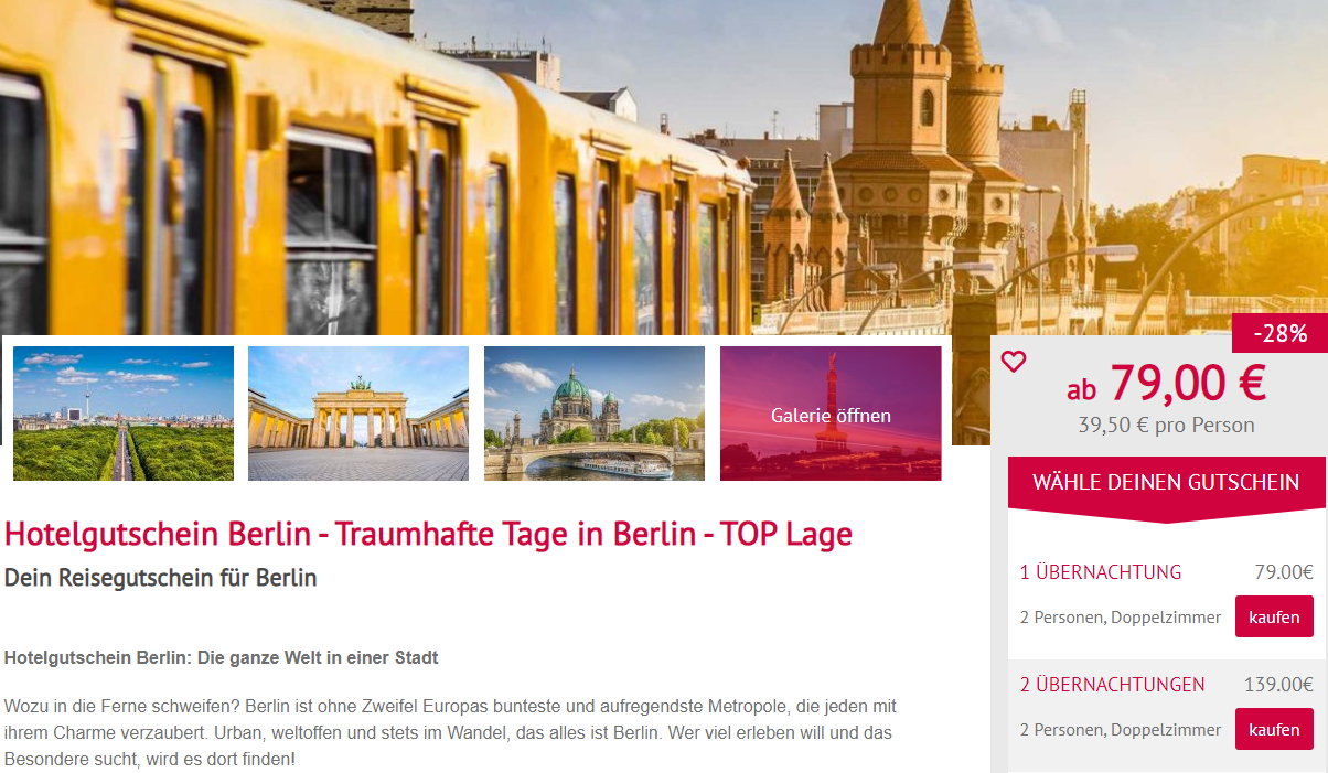 Wochenendtrip Berlin 2 Tage im 3* oder 4* Hotel nur 39€