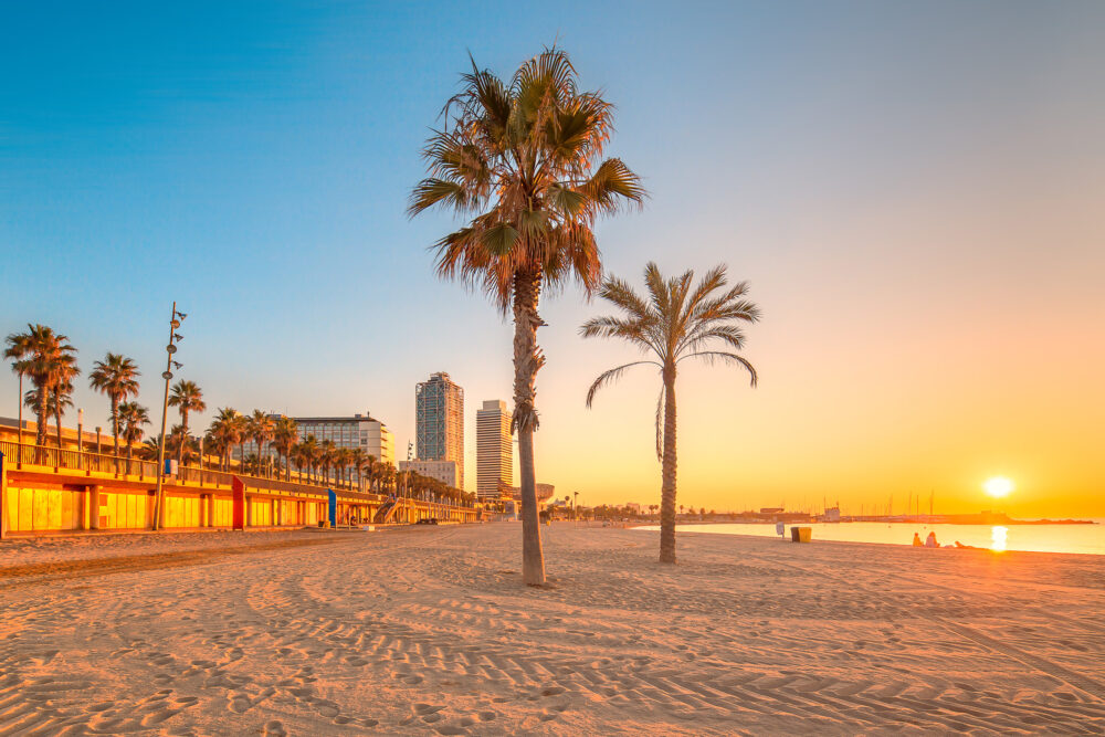 Spanien Barcelona Beach Sonnenuntergang