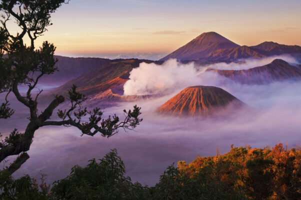 Indonesien Java Mount Bromo Nebel