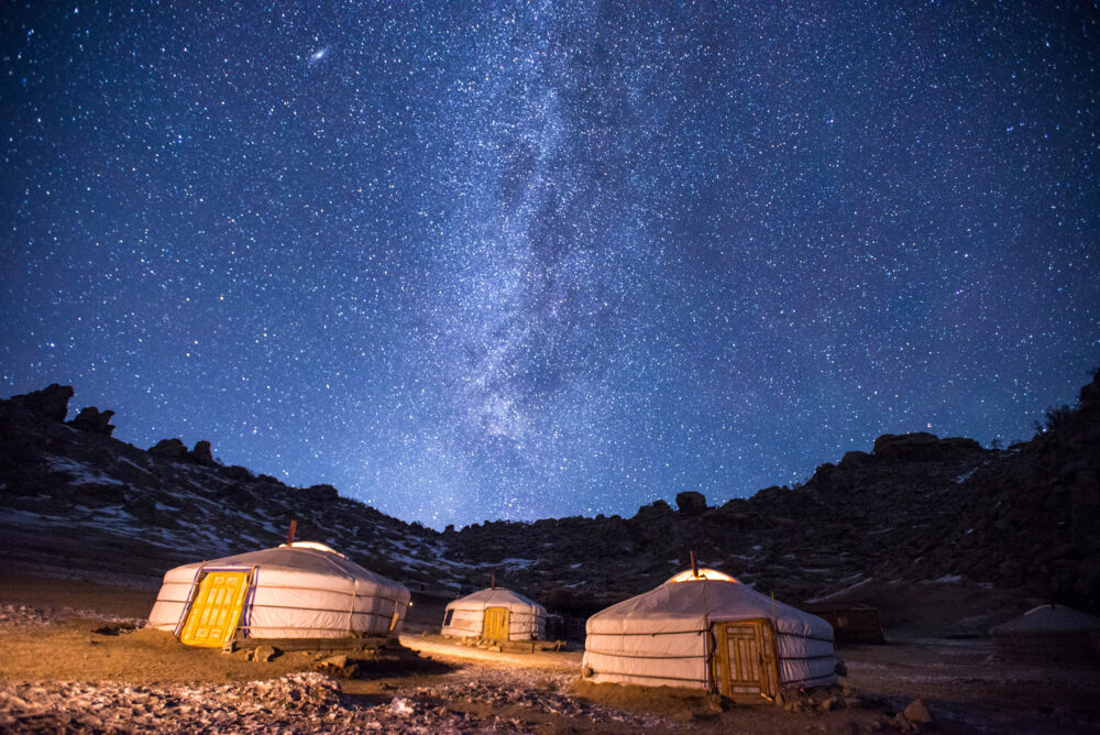 Mongolei Zeltlager Nacht Sterne