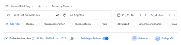 Google Flights beliebiges Datum beobachten