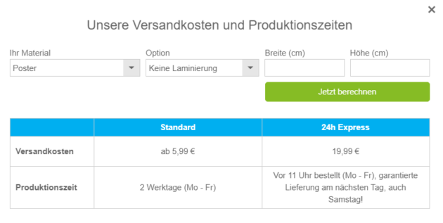 Versand Rechner myposter Gutschein