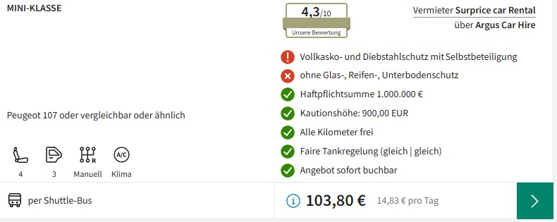 Billiger Mietwagen Schnäppchen