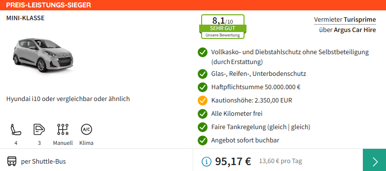 Teneriffa Mietwagen Angebot