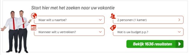 Suchmaske auf corendon.nl Screenshot
