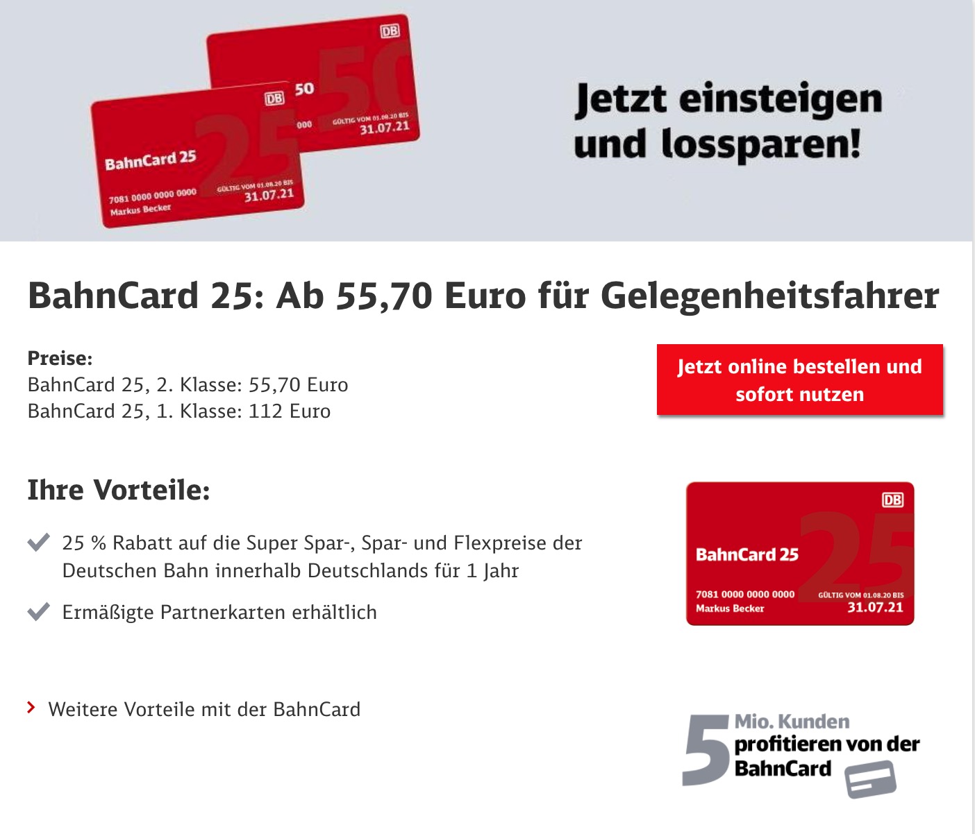 BahnCard Aktion BahnCard 25 Angebot & Übersicht aller BahnCards
