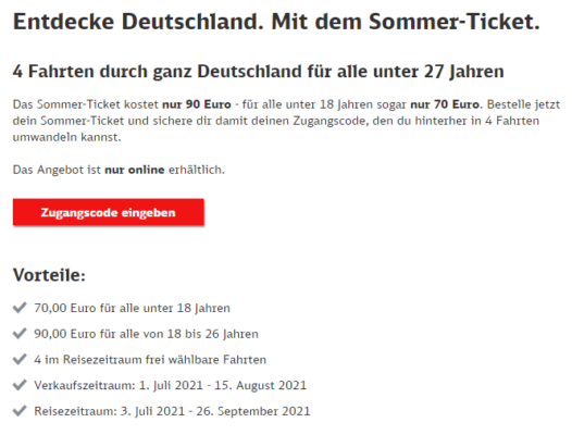 Deutsche Bahn Sommer Ticket