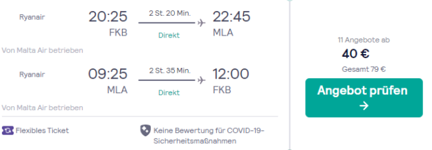 Flug Karlsruhe Valletta