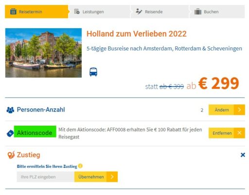 Trendtours Gutschein einlösen