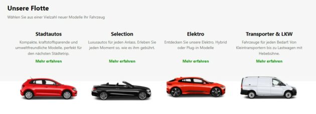 Europcar Flotte im Überblick. Bei Europcar findet Ihr Mietfahrzeuge in diesen Fahrzeugkategorien: Stadtautos, Selection (Lususautos etc.), Elektro, Transporter und LKWs. 
