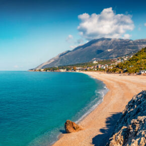 Panoramic,Spring,View,Of,Publik,Beach,In,Dhermi,Town.,Colorful