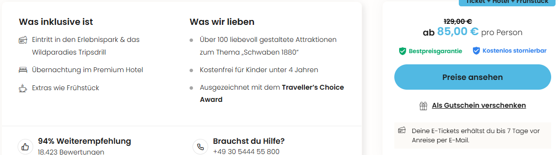 Freizeitpark Angebot