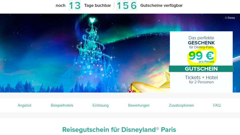 Disneyland® Paris Gutschein: 2 Tage mit 4* Hotel & Eintritt