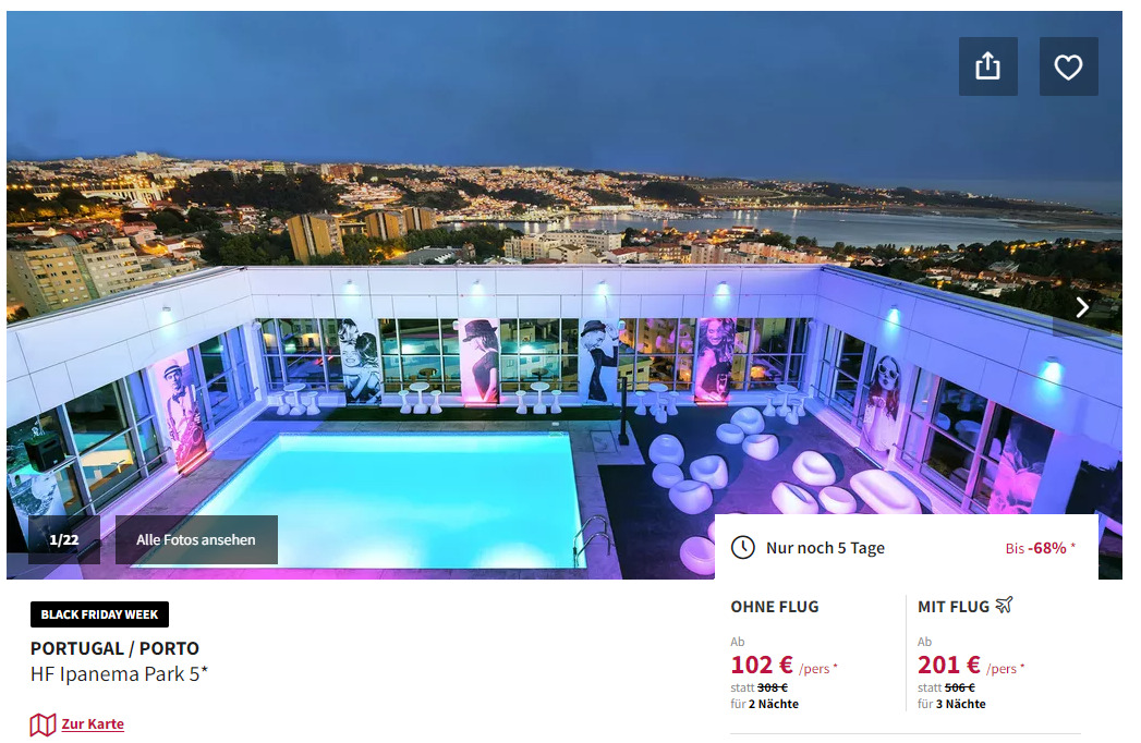 Porto Städtetrip 4 Tage im 5* Hotel mit Frühstück, Flug & Extras nur