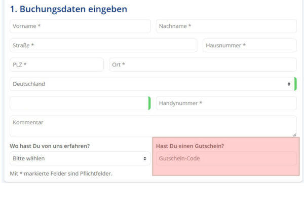 ferienhaus.de Buchungsmaske - hier findet Ihr das Feld für den Gutschein bzw. Gutschein-Code, damit Euch der Rabatt bzw. Gutscheinwert vom Mietpreis abgezogen werden kann