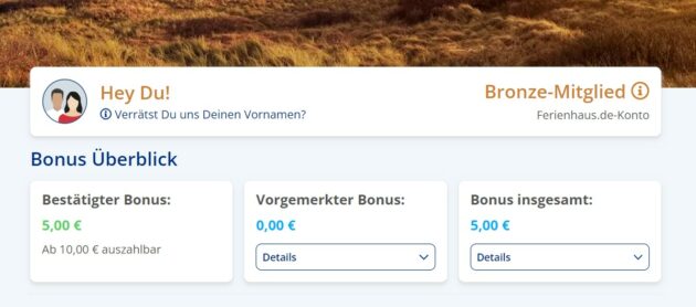 %€ Sofort Bonus, wenn Ihr Euch bei ferienhaus.de registriert