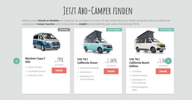 Camper Abo von Roadsurfer für die Langzeitmiete von Campervans. 3,6 und 12 Monate.