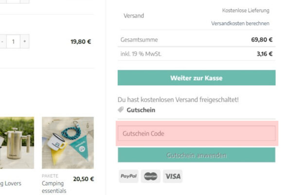 Gutscheinfeld für den Roadsurfer Rabattcode auf Produkte und Gutscheine von Roadsurfer