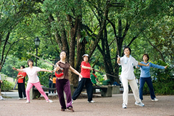 Tai Chi Gruppe im Botanischen Garten Singapur