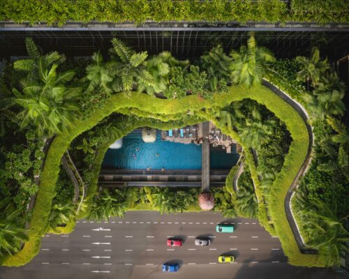 Parkroyal on Pickering Singapur umweltfreundliches Hotel Aufnahme von oben