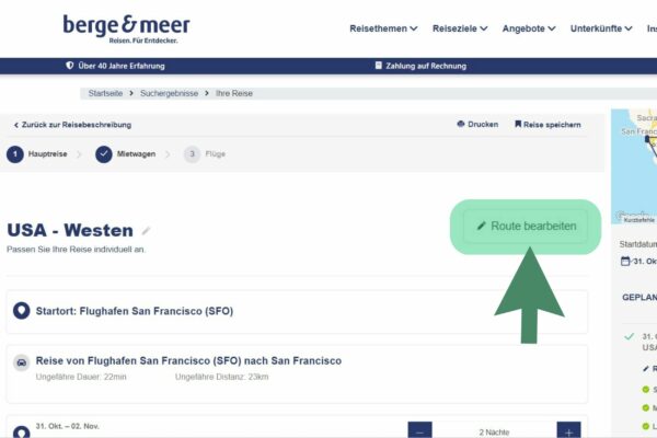 Berge & Meer Mietwagenrundreisen Reiseroute planen/bearbeiten