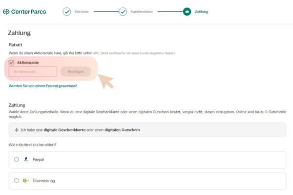 Center Parcs Gutschein bei der Buchung einlösen