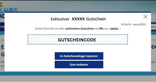 FTI Gutscheincode in Zwischenablage oder zum Reiseanbieter