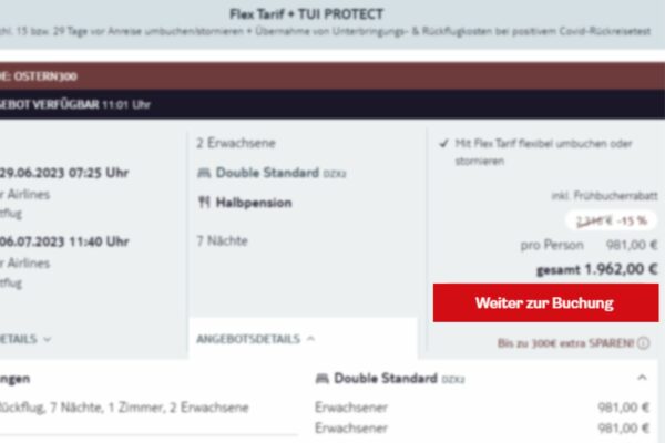 TUI Gutscheincode im Buchungsvorgang einlösen