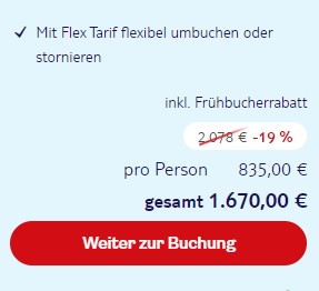 TUI Frühbucher Rabatt direkt abgezogen