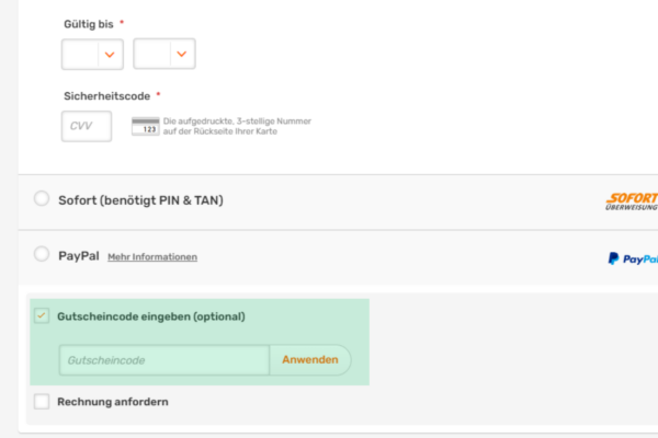 Im letzten Buchungsschritt Zahlung könnt Ihr den Opodo Aktionscode aus Rabattaktionen oder Gutscheincodes aus Geschenkkarten oder ähnliches einfügen.