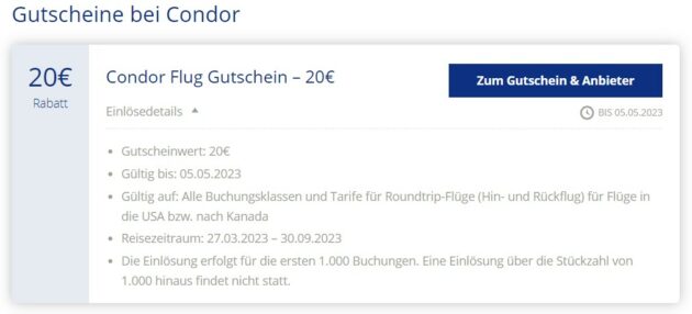 Condor Gutschein Gutscheinbedingungen Einlösedetails 