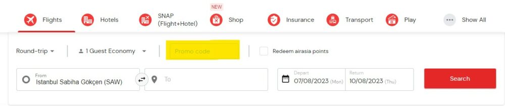 AirAsia Gutschein Promo Code vor der Buchung eingeben