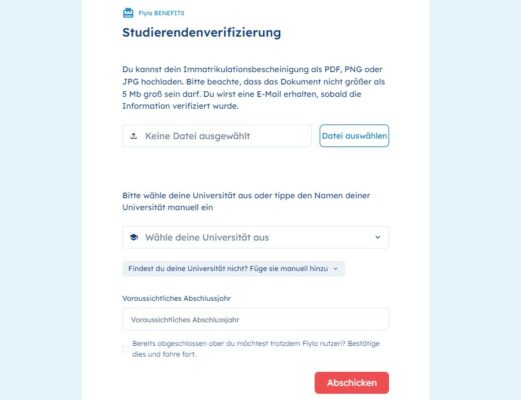 Studierendenstaus verifizieren bei FLYLA