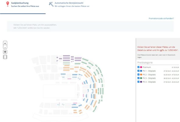 myticket gutschein Saalplanbuchung Plätze selber aussuchen