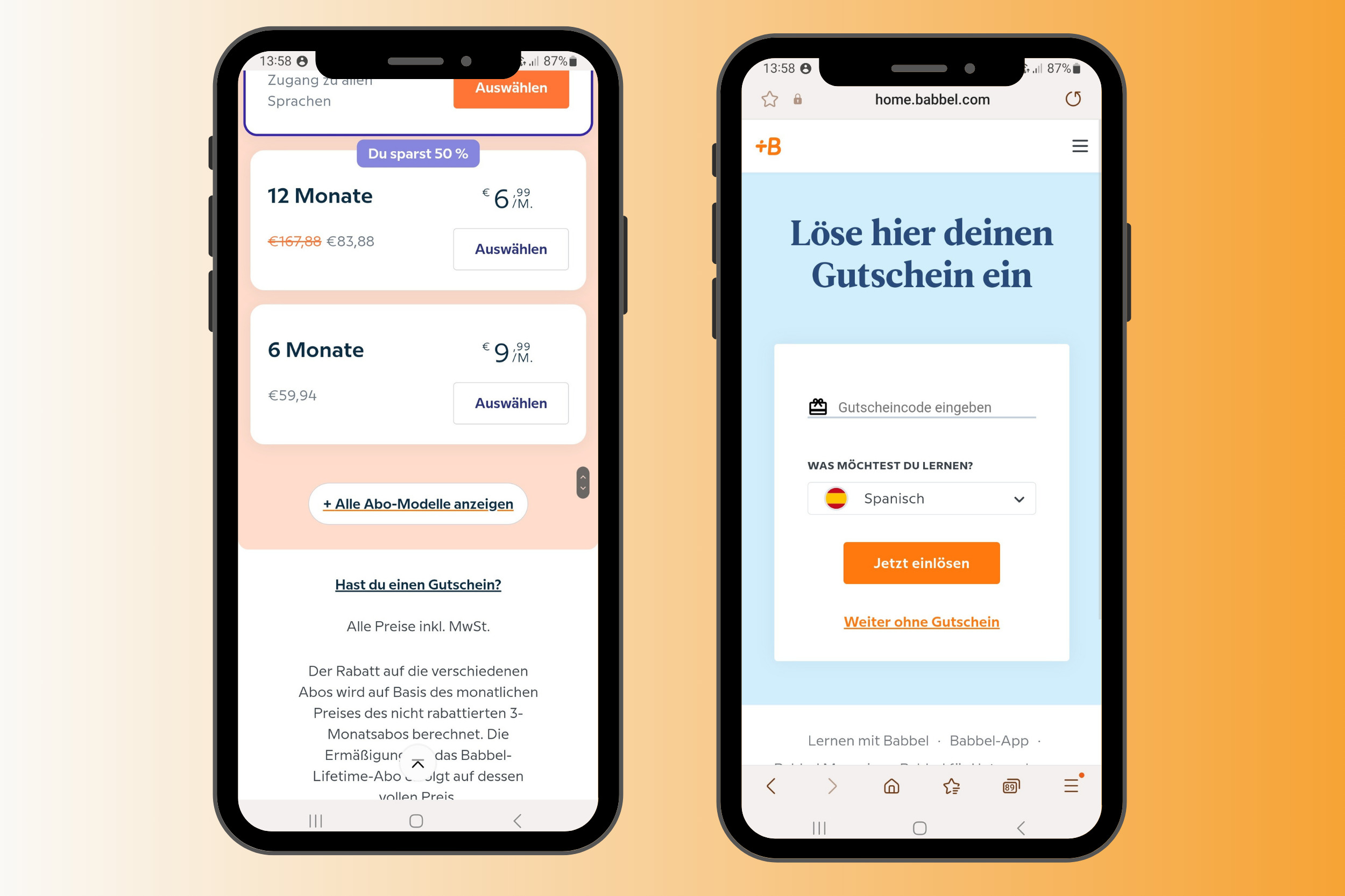 Babbel Gutscheincode einlösen